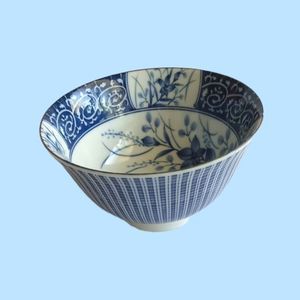 Vintage Japanese Blue White Noodle Soup Rice Bowl
